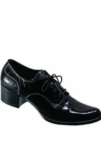 Черные женские кэжуал туфли со шнуровкой на среднем каблуке - фото