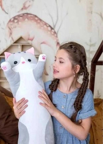 Дитяча м'яка плюшева довга іграшка подушка обіймашка антистрес кіт Батон 50 см (475327-Prob) Сіра Unbranded (265625897)
