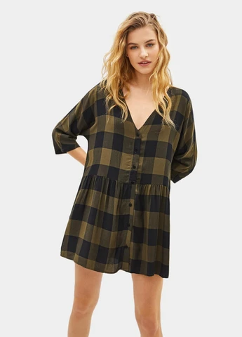Оливкова (хакі) сукня демісезон,хакі в клітку, Bershka
