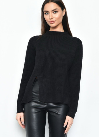 Чорний зимовий светр жіночий акриловий чорного кольору пуловер Let's Shop
