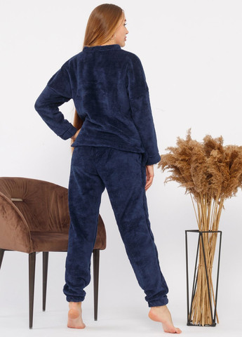 Темно-синя всесезон піжама костюм домашній махровий жіночий кофта зі штанами темно-синій Maybel