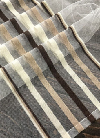 Готовий тюль, ширина 300 см, висота 280 см, малюнок смужками білий з бежевим та коричневим No Brand (260027413)