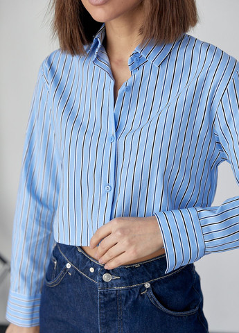 Укорочена жіноча сорочка у смужку - синій Lurex (277358360)