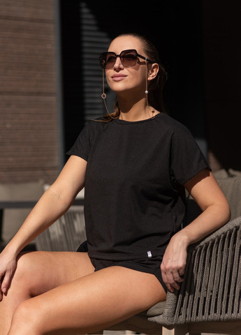 Женский костюм из рубчика футболка и шорты Черный Maybel (259518957)