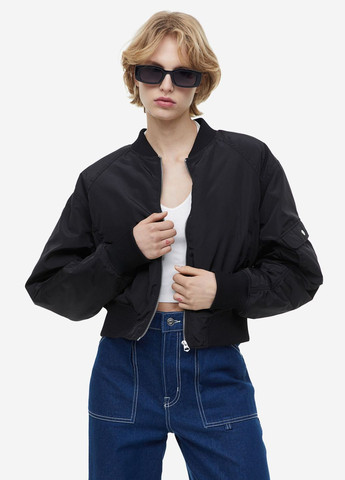 Чорна демісезонна утеплена пілотна куртка H&M