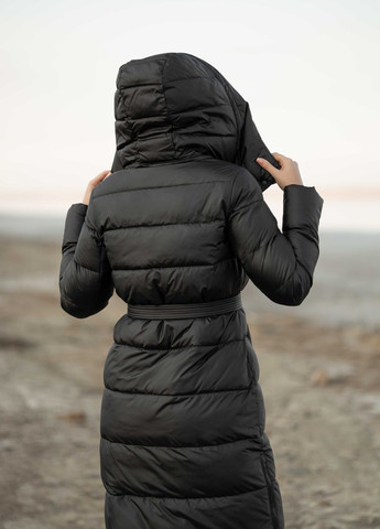 Черное зимнее Женское зимнее длинное пальто черное 70682 Fodarlloy