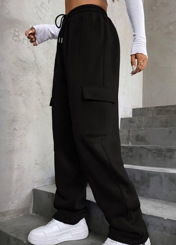 Теплі чорні якісні штани з тринитки на флісі, спортивні штани на гумці та з двома кишенями No Brand 601 (277869597)