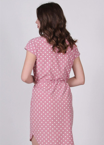 Розовое кэжуал платье женское 004 горох белый софт розовый Актуаль