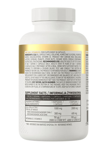 Докозагексаеновая кислота (DHA) + Витамин D3 DHA + Vitamin D3 60 caps Ostrovit (273773039)