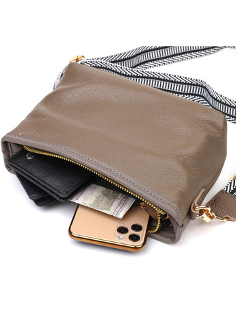 Компактна сумка на плече з натуральної шкіри 22098 Сіра Vintage (260359777)