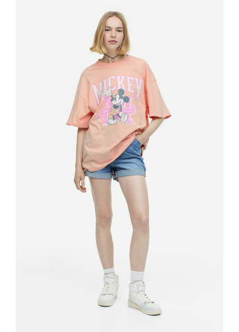 Розовая летняя женская футболка оверсайз н&м (55970) xs розовая H&M