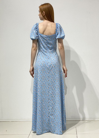 Блакитна кежуал плаття з розрізом CHICLY з квітковим принтом