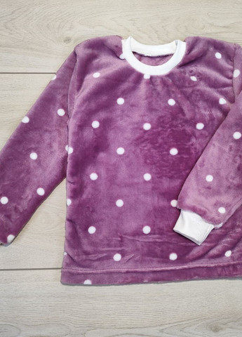 Фиолетовая зимняя пижама для девочки горох кофта + брюки Витуся пижама