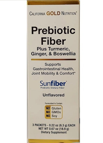 Prebiotic Fiber Plus Turmeric Ginger & Boswellia 6,3 g x 3 packs California Gold Nutrition (258596704)