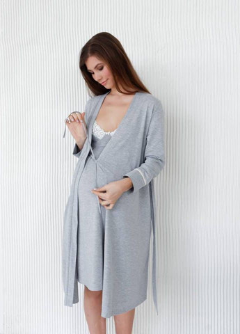 Бавовняний сірий халат для вагітних та годуючих матусь Мамин Дом (268983701)