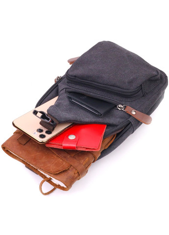 Чоловіча сумка через плече з кабелем USB текстильна 21221 Чорна Vintage (258286221)