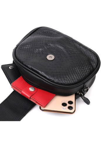 Фактурная сумка для женщин из натуральной кожи с тиснением под змею 22354 Черная Vintage (276461698)