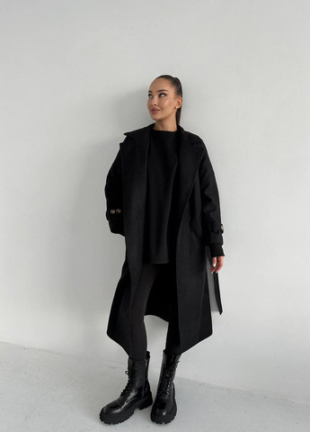 Черное демисезонное Универсальное трендовое женское кашемировое пальто оверсайз InFashion