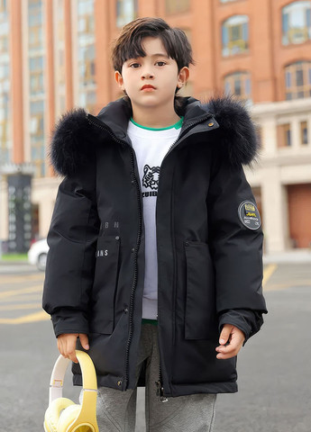 Черная зимняя куртка для мальчика пуховая зимняя 9134 150 см черный 68836 DobraMAMA
