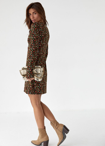 Оливковое (хаки) откровенный короткое платье с цветочным принтом - хаки No Brand