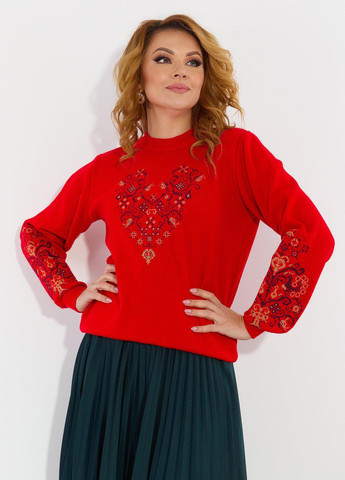 Червоний светри светр із вишивкою (110891) Lemanta