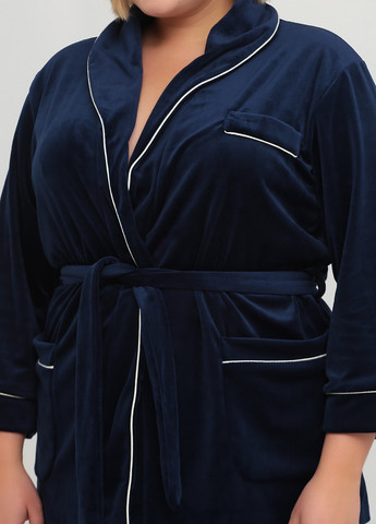 Темно-синяя всесезон пижама костюм домашний велюровый халат со штанами темно-синий Maybel