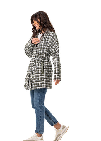 Серо-зеленое демисезонное Пальто Лайла серо-зеленые (жуки) Emass