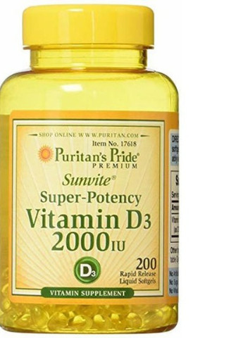 Puritan's Pride Vitamin D3 2000 IU 200 Softgels Puritans Pride (256725794)