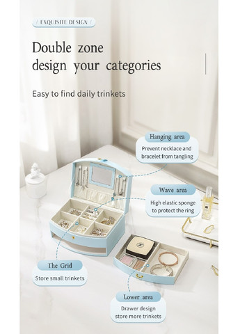 Шкатулка сундук органайзер коробка футляр для хранения украшений бижутерии 20.5х15.5х10 см (474623-Prob) Голубая Unbranded (259131580)