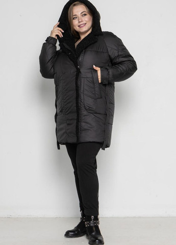 Черная женская зимняя куртка удлинённая с капюшоном DIMODA Жіноча куртка зимова з капюшоном від українського виробника
