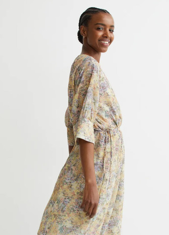 Комбинированное повседневный шифоновое платье на завязках H&M с цветочным принтом