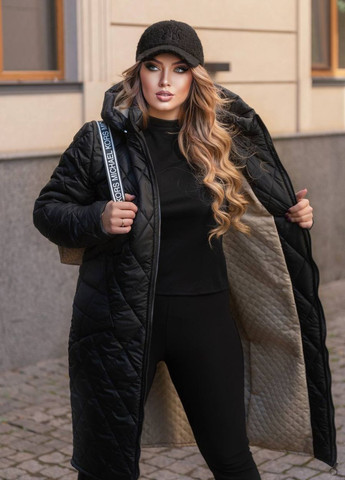 Чорне Жіноче зимове пальто чорний ромб розмір 54/56 386144 New Trend