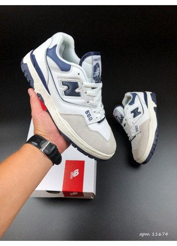 Бежевые демисезонные мужские кроссовки белые с темно синим "no name" New Balance 550