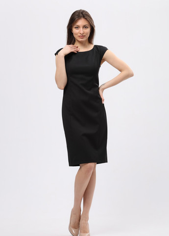 Черное деловое черное платье футляр из мягкой костюмной ткани 5724 футляр Cat Orange однотонное