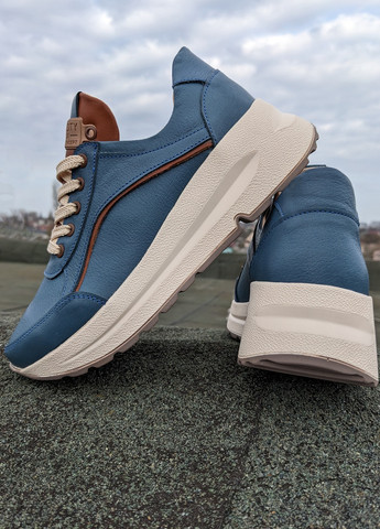 Синій осінні стильні шкіряні кросівки в синьому кольорі на шнурках INNOE Кроссовки