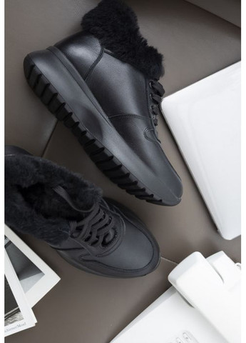 Зимние кроссовки кожаные зимние черные на платформе Villomi с мехом