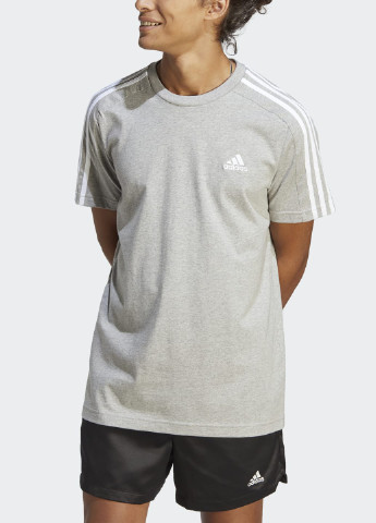 Серая футболка essentials single jersey 3-stripes adidas