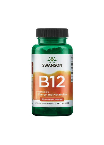 Вітамін B12 Vitamin B-12 500мкг - 30 капсул Swanson (269713010)