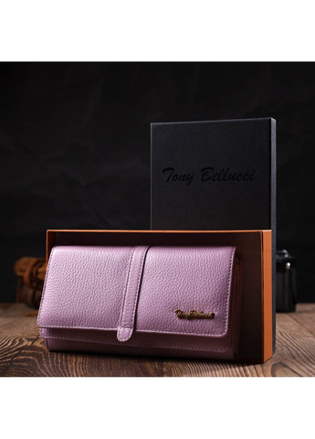 Жіночий гаманець з великою кількістю відділень ніжного кольору з натуральної шкіри 21958 Ліловий Tony Bellucci (262158066)