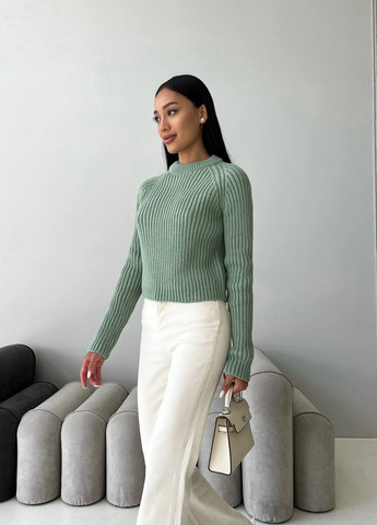 Жіночий светр із текстурним візерунком колір оливковий р.42/46 441956 New Trend (263133704)