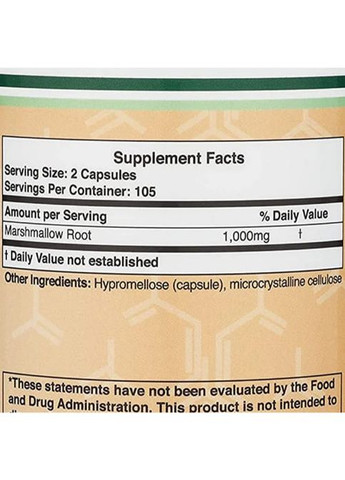 Double Wood Marshmallow Root 1000 mg (2 caps per serving) 210 Caps Double Wood Supplements (265623963)