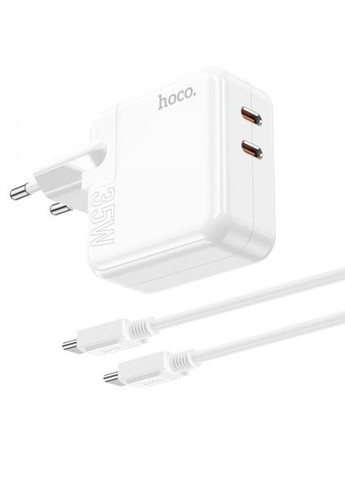 Блок питания Lucky + кабель Type-C (PD 35 Вт, QC 3.0, 3А, х2 USB Type-C, с быстрой зарядкой, сзу) - Белый Hoco c110a (271700624)
