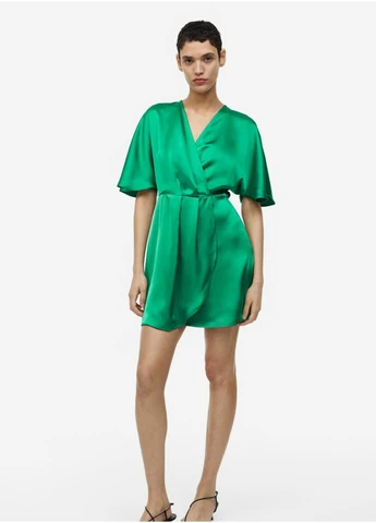 Зелена коктейльна жіноча атласна сукня н&м (55858) s зелена H&M