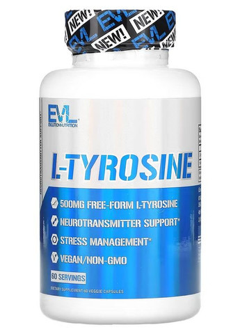 L-тирозин L-Tyrosine 500 mg 60 Veggie Capsules EVLution Nutrition (265151982)