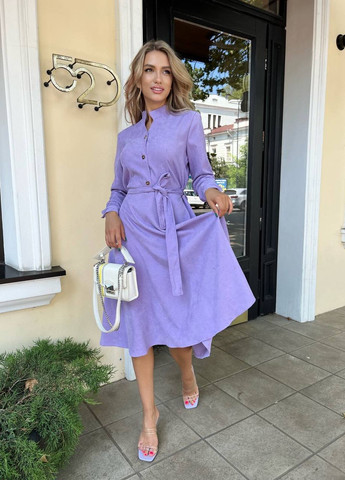 Фіолетова женское платье из вельвета с поясом цвет сиреневй р.42/44 446333 New Trend