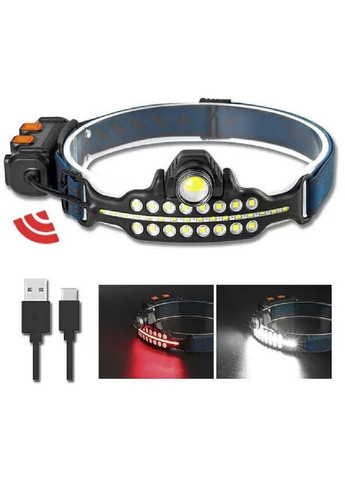 Налобний ліхтарик на голову акумуляторний світлодіодний USB з датчиком руху і червоним і білим світлом 3 режими (00004-Т) Unbranded (276463899)