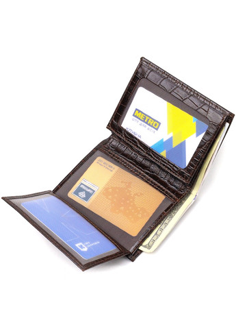 Компактний чоловічий гаманець із натуральної шкіри з тисненням під крокодила 21871 Коричневий Canpellini (259874015)
