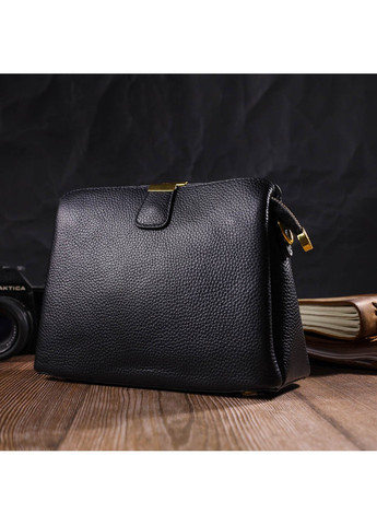 Жіноча красива сумка на три відділення з натуральної шкіри 22107 Чорна Vintage (260359779)