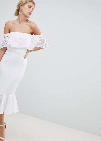 Білий сукня міді з оборкою на подолі Asos