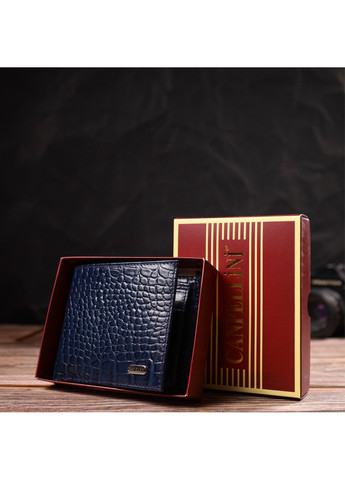 Цікаве чоловіче портмоне з натуральної фактурної шкіри 21774 Синє Canpellini (259815740)